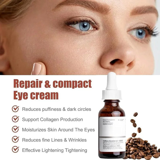 Two Pack Caffeine Solution 5% + EGCG, Depuffing Eye Serum for Dark Circles and Tired Eyes with Honey Hand Cream Bundle - P...