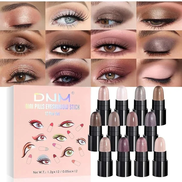 evpct 12Pcs Capsule Cream Eye Shadow Brightener Sticks Set for Eyes, Champagne Pearl Taupe Bronze Cocoa Stone Putty Smoky ...