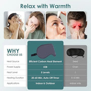 USB Electric Heated Eye Mask for Dry Eyes & Migraines - Adjustable Temperature (36-60℃) & Timer, Silk Washable Cover, USB-...