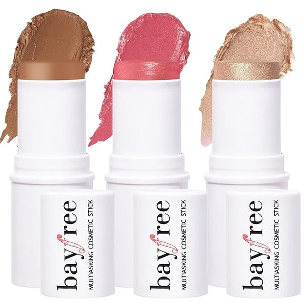 KIMUSE Multi Stick Trio Face Makeup, Cream Blush Stick for Cheeks & Lips, Contour Stick & Highlighter Makeup Sticks for Al...