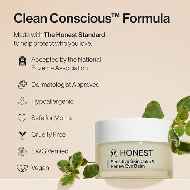 Honest Beauty Sensitive Skin Calm + Renew Eye Balm | Moisturizing + Firming | Hypoallergenic, Fragrance Free, Vegan | 0.5 ...