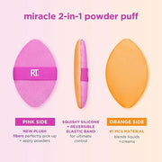 Real Techniques Miracle 2-In-1 Powder Puff 2 Pack, Dual-Sided, Full Size Makeup Blending Puff, Reversible Elastic Band, Ma...