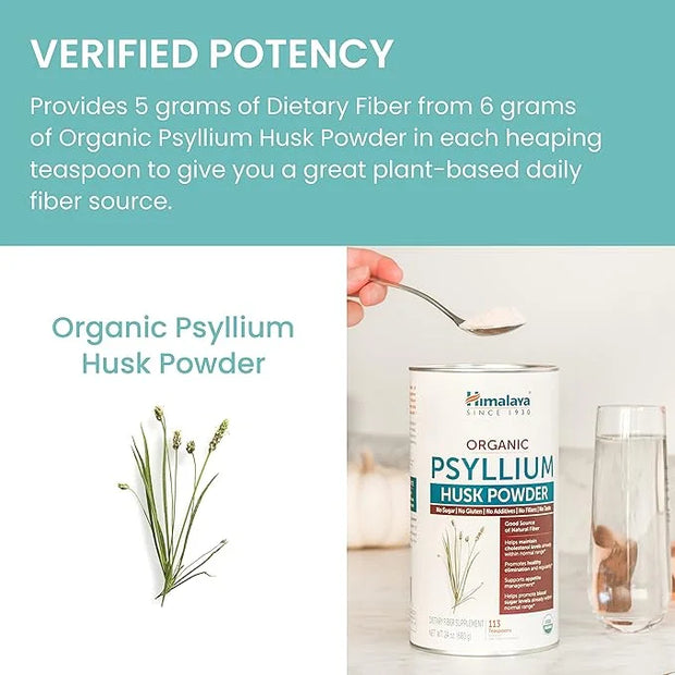 Himalaya Organic Psyllium Husk Powder, Daily Dietary Fiber Supplement, Regularity, Appetite Management, Certified Organic,...
