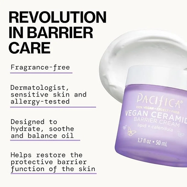 Pacifica Face Cream - Vegan Ceramide Barrier Cream w/Niacinamide & Shea Butter - Hydrating Daily Face Moisturizer Fragranc...