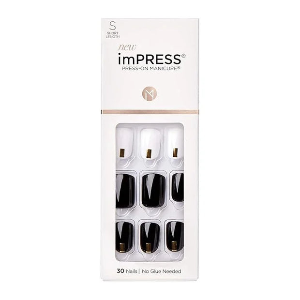 imPRESS Design, Press On Nails, Midnight Drive, Black and White, Short, Size, Squoval, Shape, Includes 30 Nails, Prep Pad,...