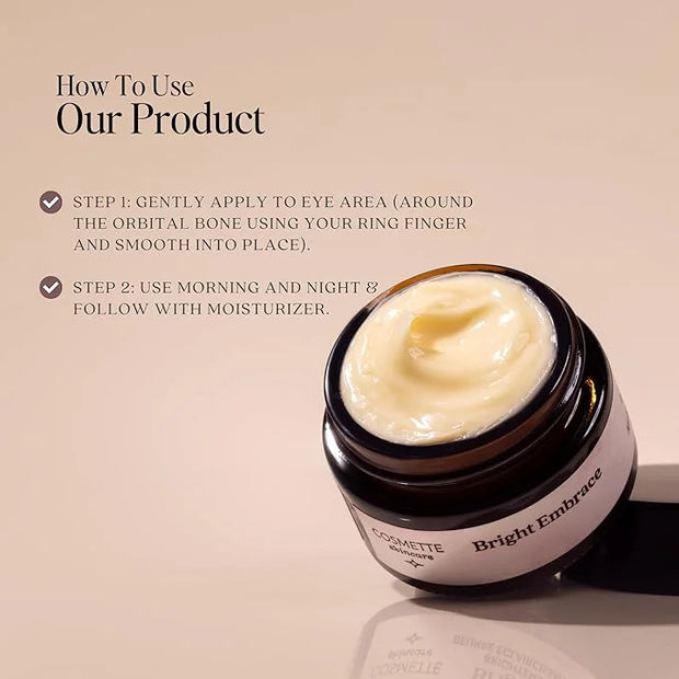 Cosmette Bright Embrace Vitamin B3 Eye Cream, Vegan Under Eye Butter for Protection & Hydration With Marula & Plum Oils, G...
