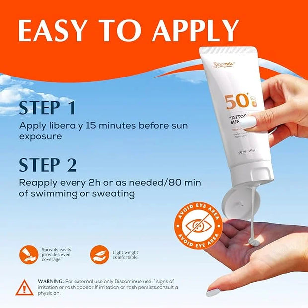 Sexymix Tattoo Sunscreen Lotion, Tattoo Aftercare SPF 50 90mL Sunscreen Lotion, Waterproof, Prevents Tattoo Fading, Non-Gr...