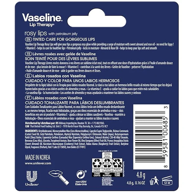 Vaseline Lip Therapy Rosy Lips 8-Pack – Moisturizing Lip Balm, Tinted, 0.16 Oz Ea - Product Image