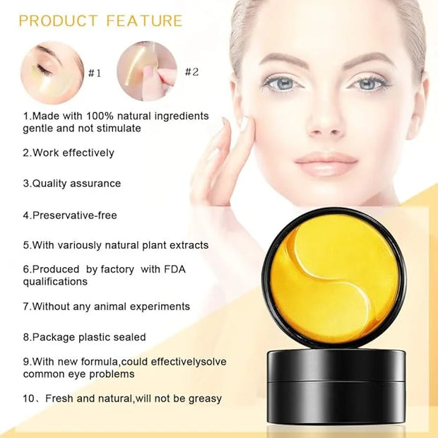 Golden Under Eye Patches (30 Pairs Eye Gels) - Golden Eye Mask with Amino Acid & Collagen - Rejuvenating Treatment for Dar...