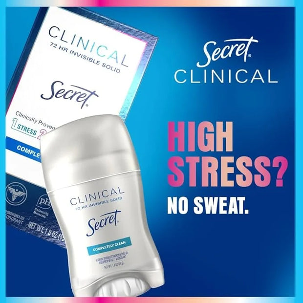 Secret Clinical Strength Antiperspirant Deodorant for Women, 3X Stress Protection, 72hr Sweat & Odor Protection, PH Balanc...