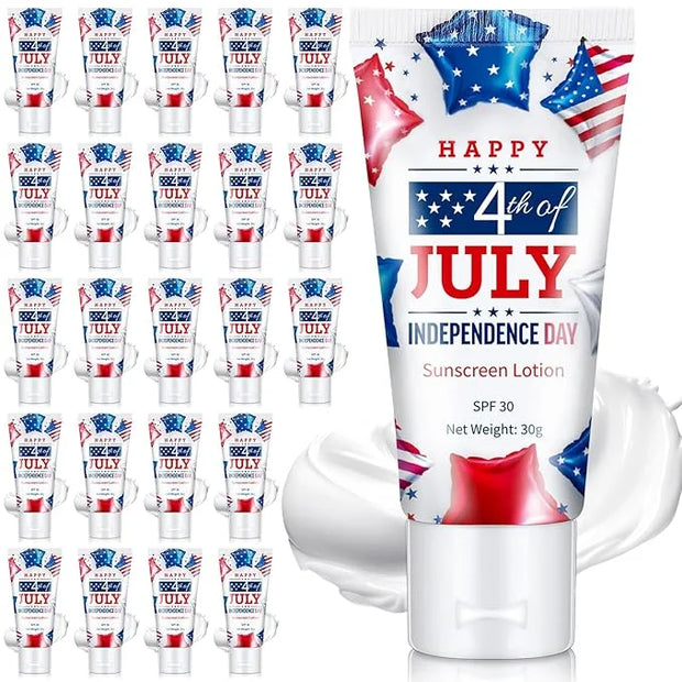 24 Pcs 4th of July Party Supplies Bulk Spf 30 Mini Sunscreen for Summer Independence Day Party 1oz Travel Size Thank You G...