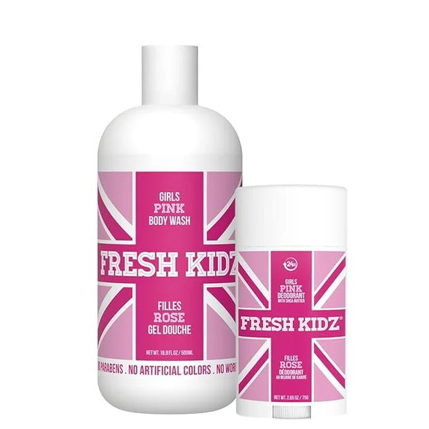 Fresh Kidz Body Wash 16.9 fl.oz. and Stick Deodorant 2.65 oz for Kids and Teens - Girls "Pink" Set - Product Image