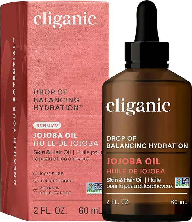 Cliganic Non-GMO Jojoba Oil for Skin, Hair & Face (2oz) | 100% Pure, Natural Cold Pressed Unrefined Hexane Free (Packaging...