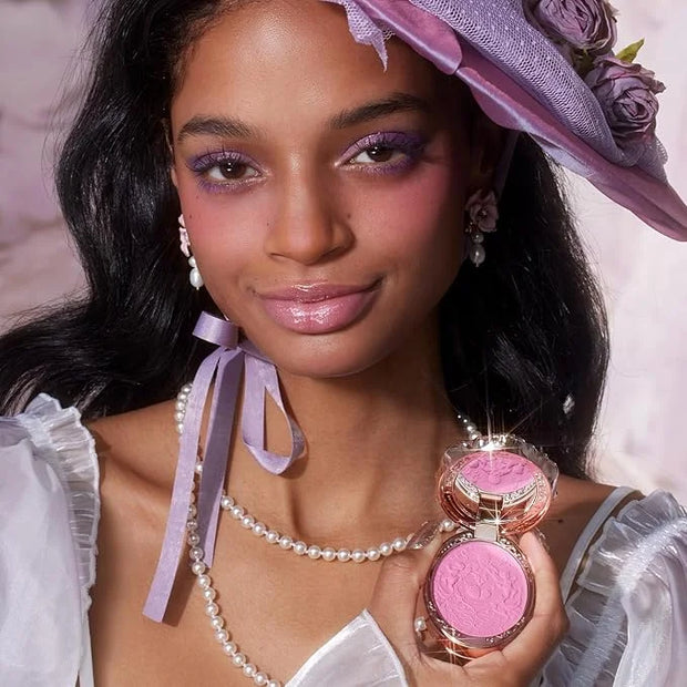 Flower Knows Strawberry Rococo Embossed Blush;Berry Matte Finish;Buildable & Blendable Powder Blush for cheeks,Highly Pigm...