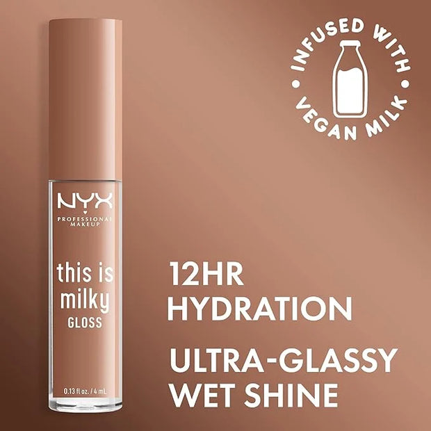 NYX PROFESSIONAL MAKEUP This Is Milky Gloss, Vegan Lip Gloss, 12 Hour Hydration - Cookies & Milk (Cool Beige Nude) - Produ...