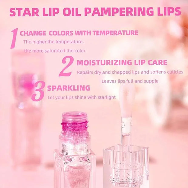 Magic Color Changing Lip Oil Ph, Glitter Lip Gloss, Upgraded Big Brush Head Moisturizing Lip Oil Long Lasting Nourishing L...