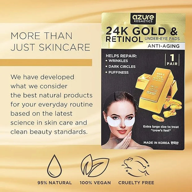 AZURE 24K Gold & Retinol Anti Aging Under Eye Patches - Firming, Restoring & Deeply Hydrating Eye Mask - Reduces Fine Line...