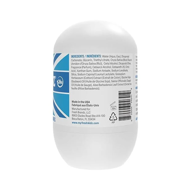 Fresh Kidz Roll On Deodorant for Kids and Teens - Baking Soda and Aluminum-free 24 Hour Protection for Sensitive Skin - Bo...