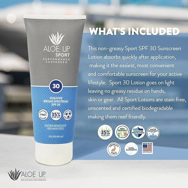 Aloe Up Sport Sunscreen Lotion SPF 30 - Broad Spectrum UVA/UVB Sunscreen Protector for Face and Body - With Hydrating Aloe...