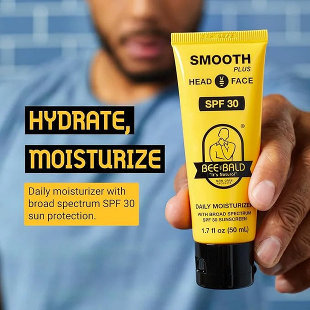 Bee Bald SMOOTH PLUS Head & Face Moisturizer with SPF 30 Sunscreen Lotion Protecting Skin From Harmful UVA/UVB Rays While ...