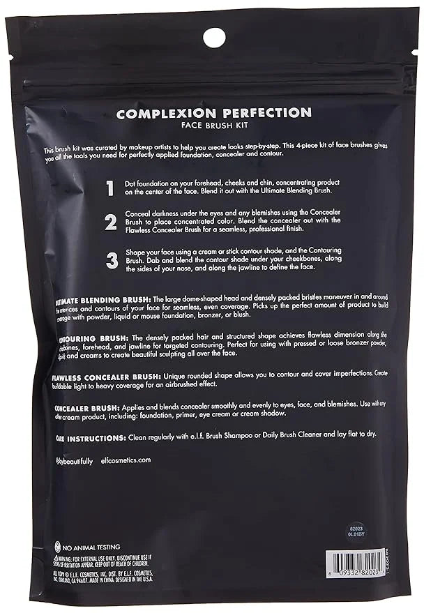 e.l.f. Complexion Perfection Brush Kit, 4-Piece Makeup Brush Set, Brushes For Foundations & Concealers, Vegan & Cruelty-Fr...