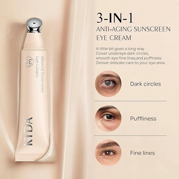 Mineral Sunscreen Eye Cream, 3-in-1 Anti-Aging Sunscreen Under Eye Treatment Cream, SPF 35, Mineral Concealer for Smooth E...