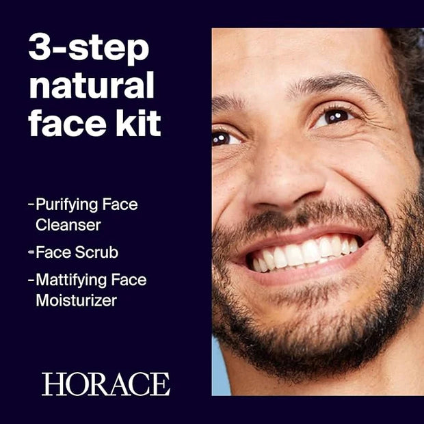 HORACE Gift Set with Purifying Face Cleanser, Gentle Face Scrub, and Mattifying Face Moisturizer - Skincare Set for Cleans...