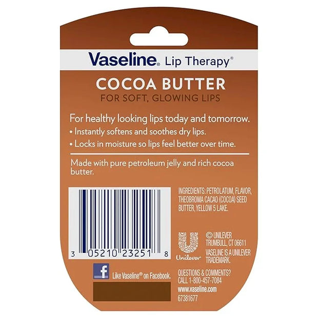 Vaseline Lip Therapy Cocoa Butter 4-Pack – Mini Lip Balms for Soft, Glowing Lips, 0.25 Oz Ea - Product Image