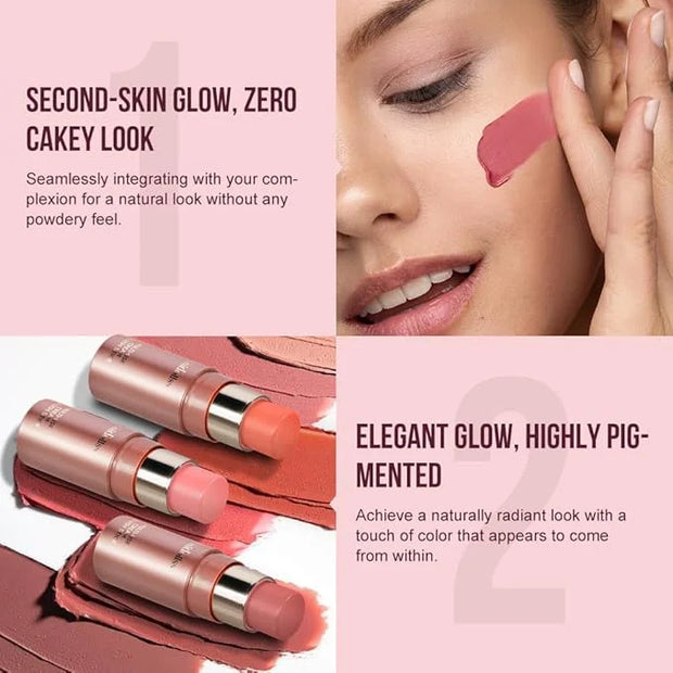 Multi-Use Makeup Cream Blush Stick, Unidollss 3-in-1 Buildable Powder Blush Stick for Cheek, Eye, and Lip, Hydrating formu...