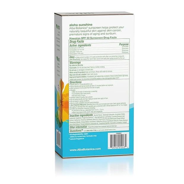 Alba Botanica Hawaiian Coconut Sunscreen, Spray Broad Spectrum SPF 50 Sunscreen, Water Resistant and Biodegradable 8 fl oz...
