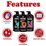 Axe Men's Body Wash Variety Set, Set of 3 Scents, Axe Dark Temptation, Apollo and Excite Body Wash, 3in1 Body and Face Was...