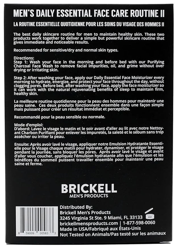 Brickell Men's Daily Essential Face Care Routine II, Purifying Charcoal Face Wash and Daily Essential Face Moisturizer, Na...