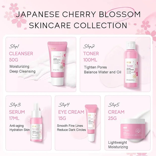 Skincare Set Japan Sakura Skin Care Set - Skincare Kits Gifts for Teen Girls, Travel Kit for Women Skin Care Routine Kit: ...
