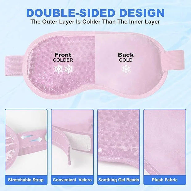 candyfouse 2Pack Cold Cooling Eye Mask, Reusable Hot Colder Therapy Gel Bead with Plush Backing for Puffiness Migraine Str...