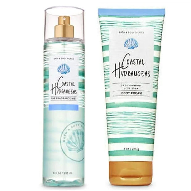 Bath and Body Works COASTAL HYDRANGEAS Body Cream 8 Ounce & Fragrance Mist 8 Fluid Ounce Set - Product Image
