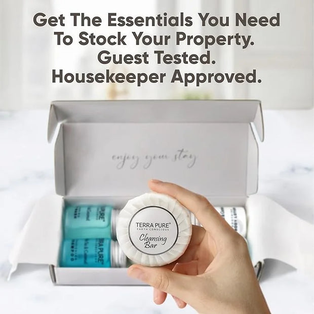 Terra Pure White Tea & Coconut Amenity Kit | Hotel Bulk Toiletries | 1 oz Shampoo, Conditioner, Lotion, Body Wash, Cleansi...