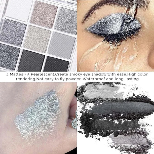 Black Silver Gray Smokey Eyeshadow Palette,Black and White and Sparkly Eye Shadow,Highly Pigmented Black Smokey Radiance E...