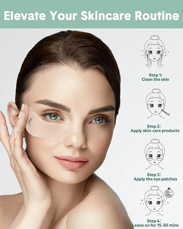 Reusable Eye Patches, Silicone Under Eye Patches with Lifting Effect to Reduce Wrinkles and Fine Lines, Pair with Metal Ey...