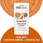 Schmidt's Aluminum-Free Vegan Deodorant Sandalwood & Citrus 4 Count for Women and Men, with 24 Hour Odor Protection, Natur...