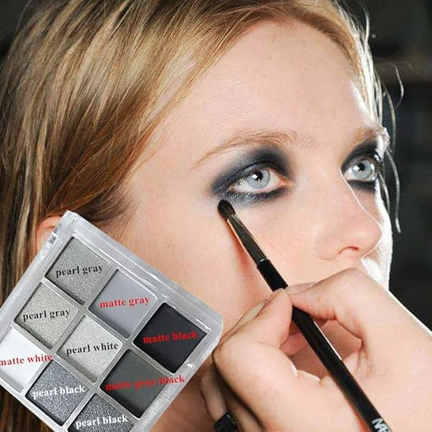 Black Smokey Eyeshadow Palette, 9 Colors Black Silver Gray White Goth Eyeshadow Makeup Palette, Waterproof Cool Toned Matt...