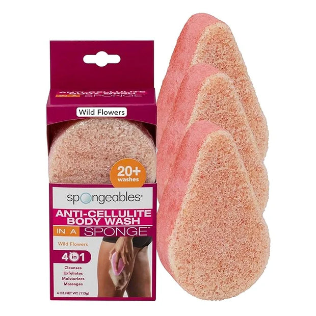 Spongeables Anti Cellulite Body Wash in a 20+ Wash Sponge, Wild Flower, 3 Count - Product Image