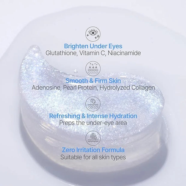 PETITFEE Aura Quartz Hydrogel Eye Mask Blue 60 pcs (30 pairs) - Eye Patch for Dark Circles, Brightens Under Eyes, Glutathi...