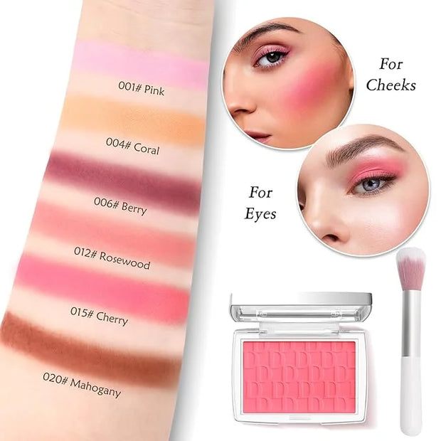 Coral Blush Powder Blush for Cheeks with Brush, Matte Blush Palette Blush Powder Face Blusher, Natural Blendable Formula S...