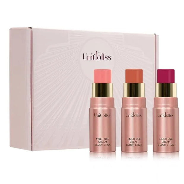 3 Pcs Multi-Use Makeup Cream Blush Stick Set, Unidollssbeauty 3-in-1 Buildable Blush Stick Set, Hydrating formula, All day...