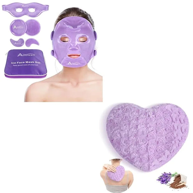 Atsuwell Cooling Ice Face Eye Mask Set for Dark Circles and Scented Lavender Throw Pillow and Flaxseed Fluffy Microwave He...
