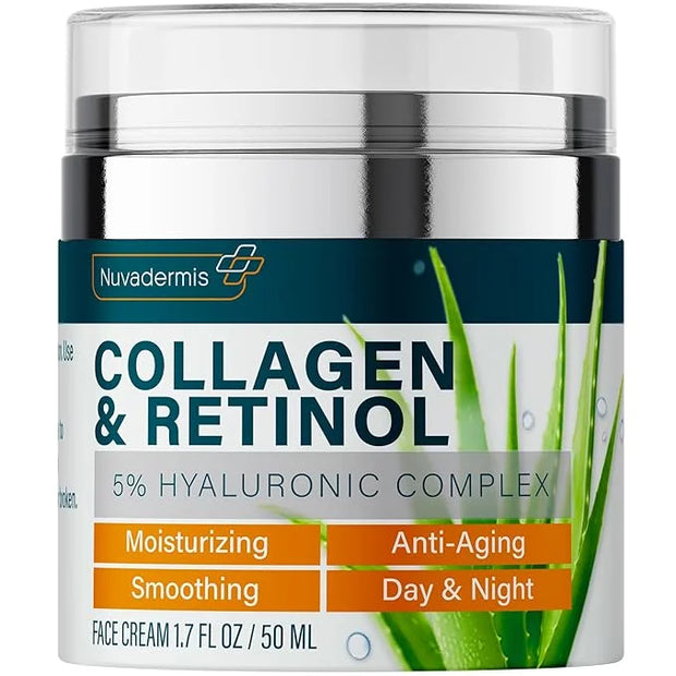 NUVADERMIS Collagen & Retinol Face Moisturizer - Anti Aging & Anti Wrinkle - Sensitive Skin Safe Daily Hydrating Skin Care...