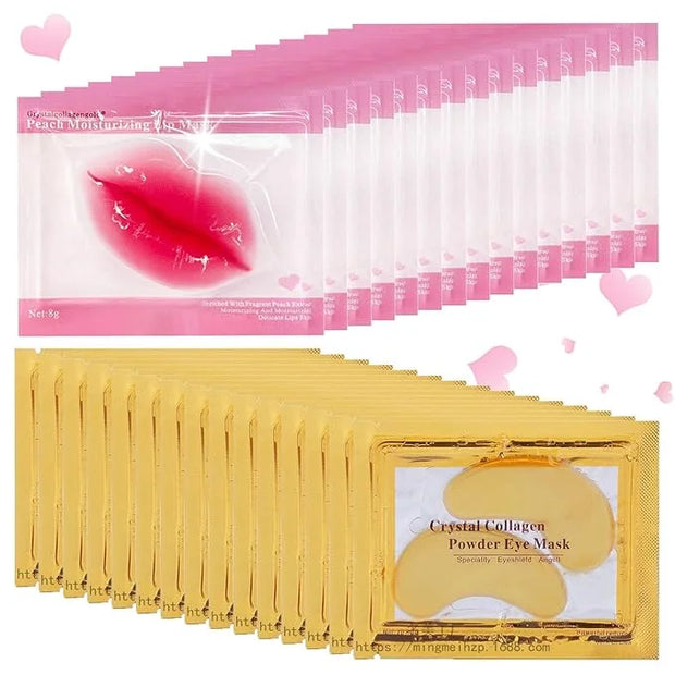 Sulily 30 Pairs Lip Masks & 24K Gold Gel Eye Masks,Crystal Collagen Eye Patches for Puffy Eyes,Moisturizing& Reducing Fine...