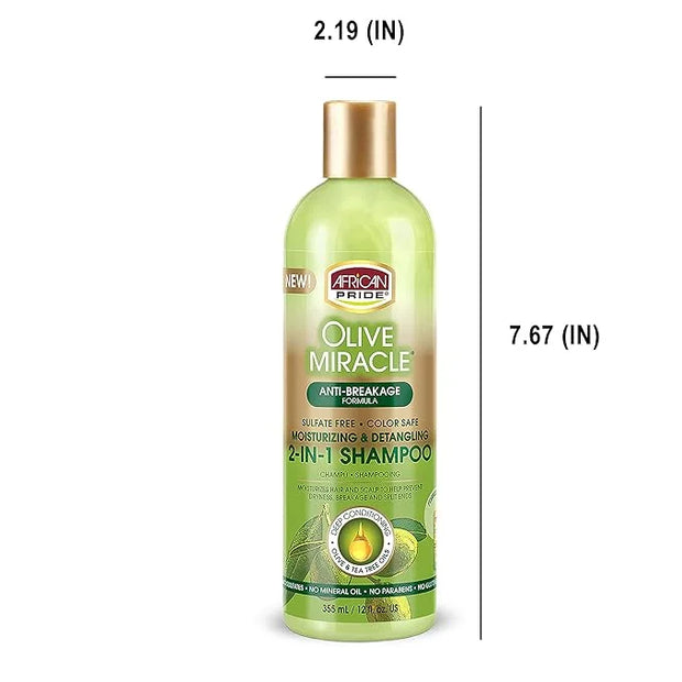 African Pride Olive Miracle Shampoo & Conditioner 2 in1 Formula (3 Pack) enriched with tea tree and olive oil to moisturiz...