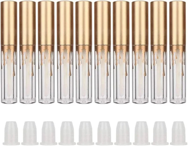10 pcs Empty Lip Gloss Tubes, Transparent and Glod Plastic Lip Gloss Tube Containers DIY Lipstick Balm Travel Makeup Trans...