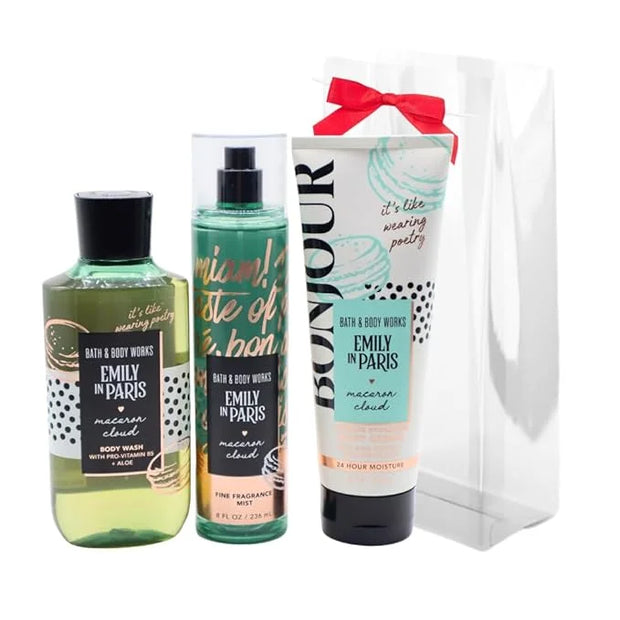 Bath & Body Works Emily in Paris MACARON CLOUD 3pc Bundle Gift Set with a Red Bow for Holidays - Mist, Body Cream, Shower ...